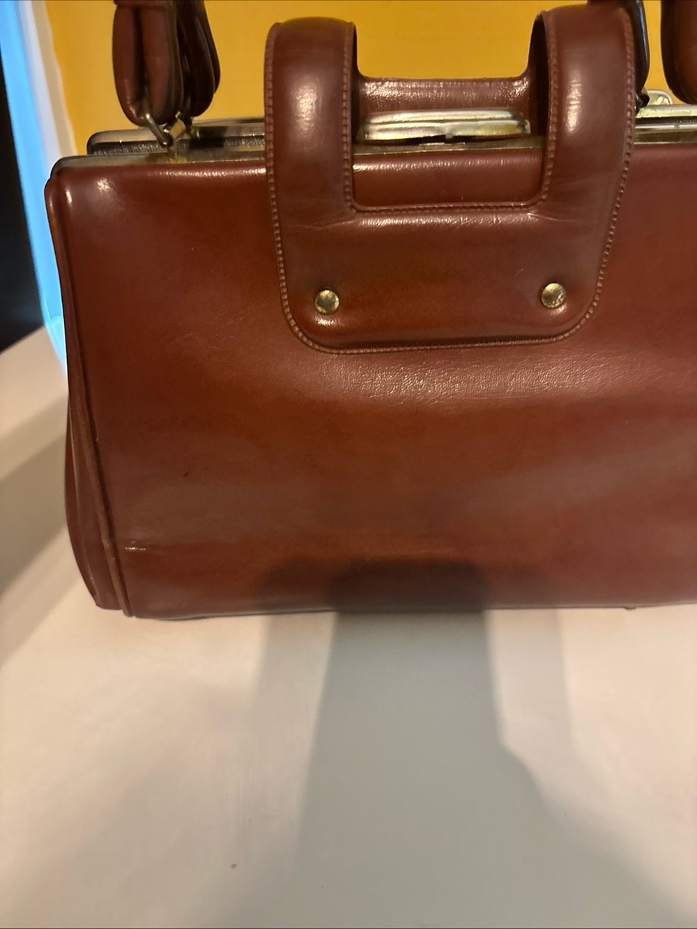 Classic Structured Brown Leather Top-Handle Bag - Picture 6 of 6
